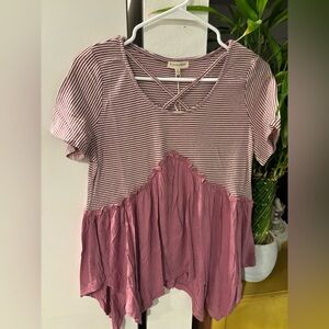 Chic Striped Mauve Blouse with Crisscross Back